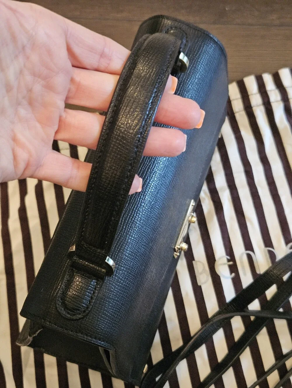 Henri Bendel West 57th Black Leather Satchel Crossbody Top Handle Bag Dust Bag